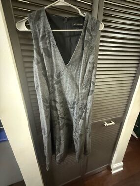 Banana Republic Metallic Gray Floral V-Neck Dress